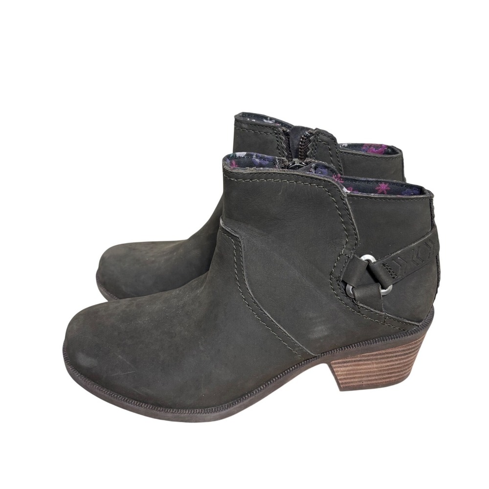Teva Foxy Ankle Boots Women 7 Olive Leather Waterproof Floral Stacked Heel
